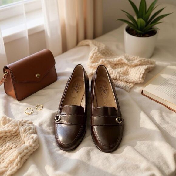 Life Stride Shoes - LifeStride Pattie Penny Loafers Brown Faux Leather Casual Shoes Womens Size 6